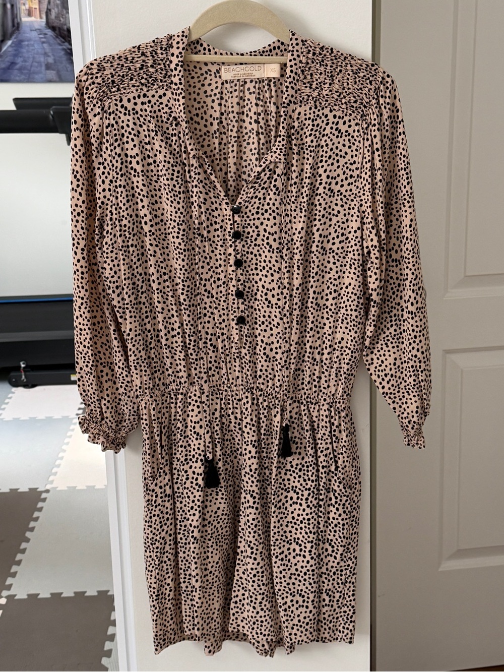 BEACHGOLD Blush Pink and Black Dot Mini Dress